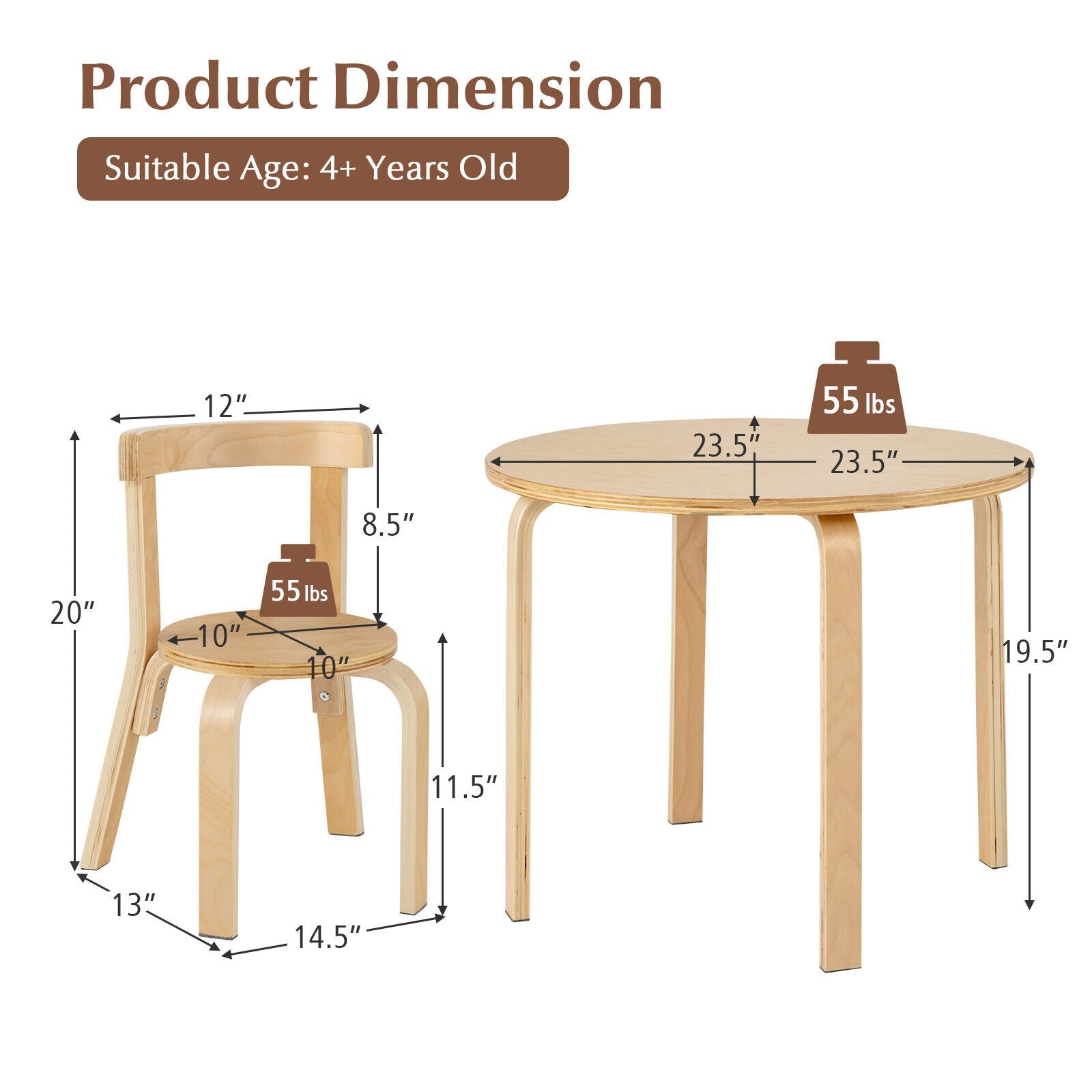 Kids Wooden Activity Table And Chair Set, 5-Piece, Natural Kids Table & Chair Sets at Gallery Canada