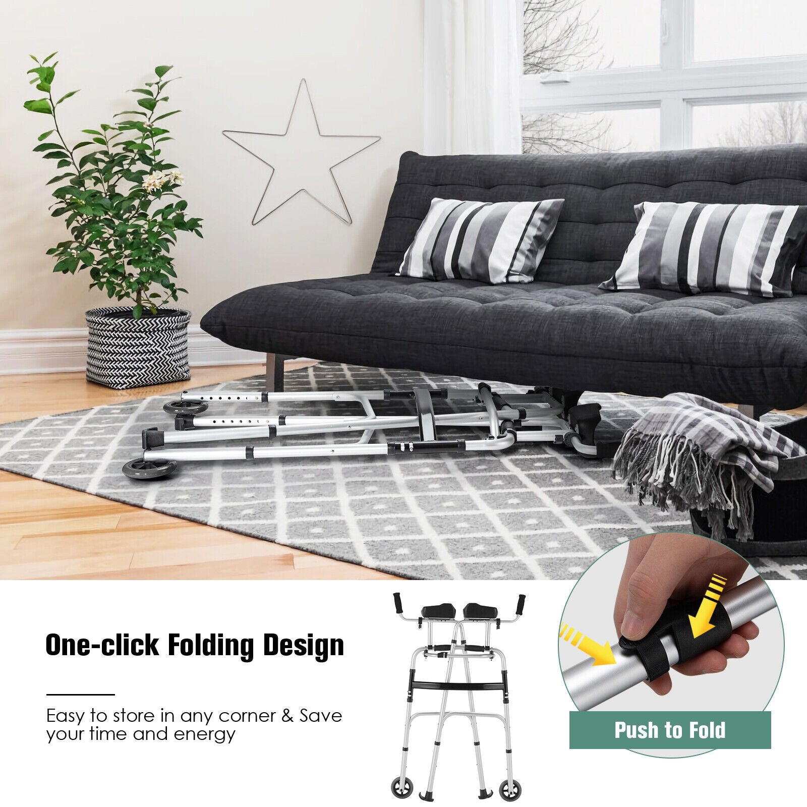 Height Adjustable Rollator Walker With Seat, Armrest Pad, White, Black Walkers & Rollators at Gallery Canada