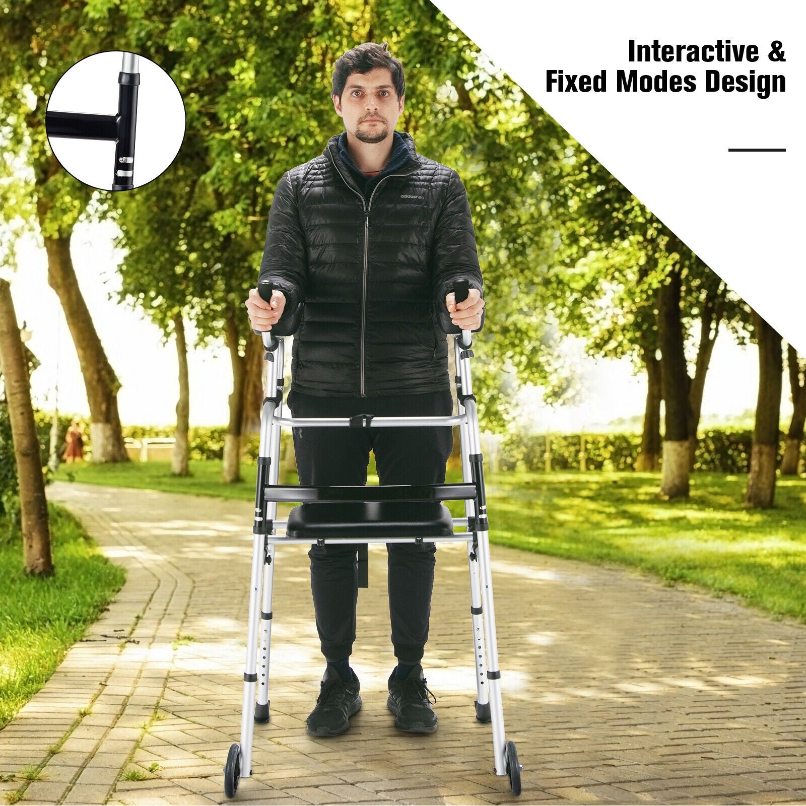 Height Adjustable Rollator Walker With Seat, Armrest Pad, White, Black Walkers & Rollators at Gallery Canada