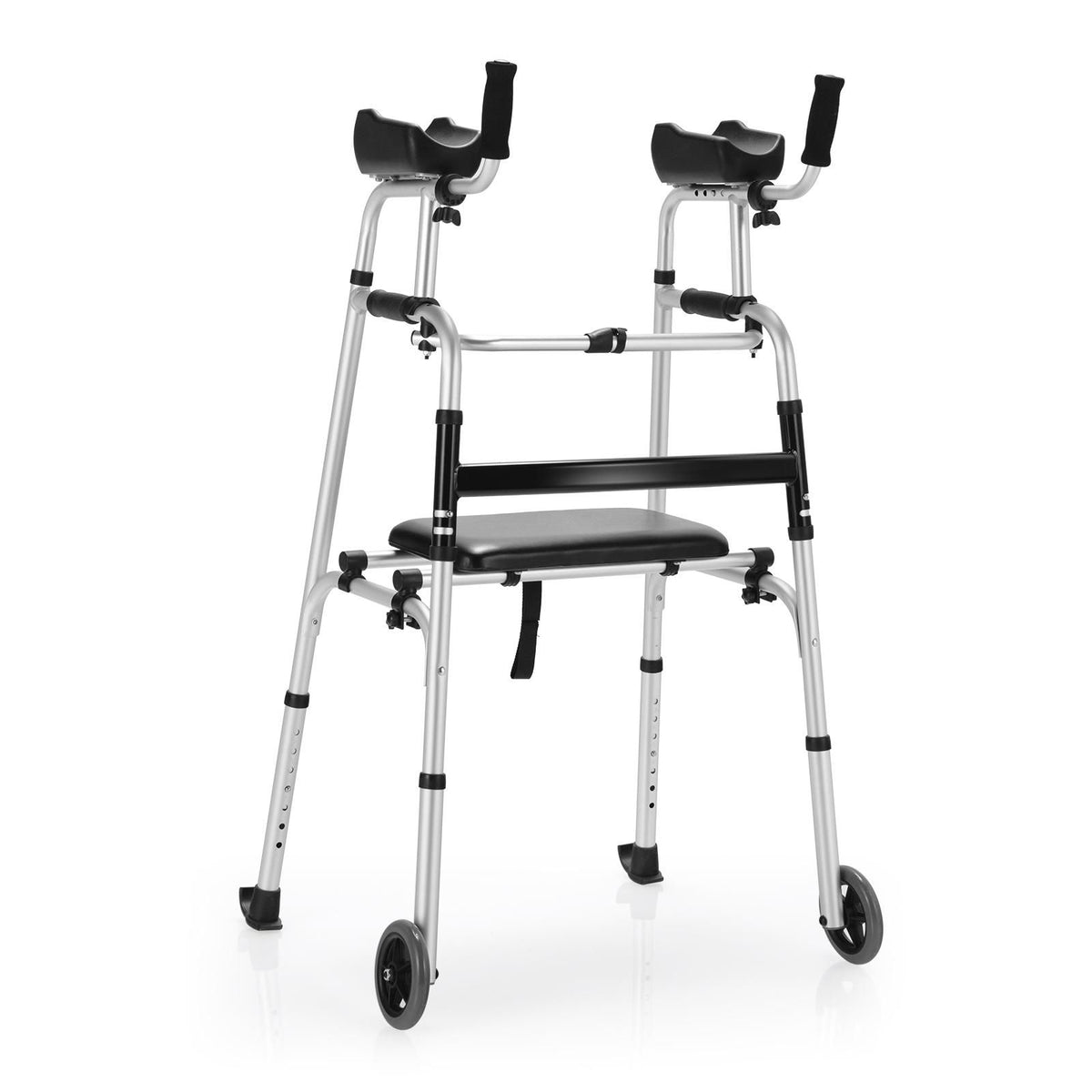 Height Adjustable Rollator Walker With Seat, Armrest Pad, White, Black Walkers & Rollators Black & White at Gallery Canada