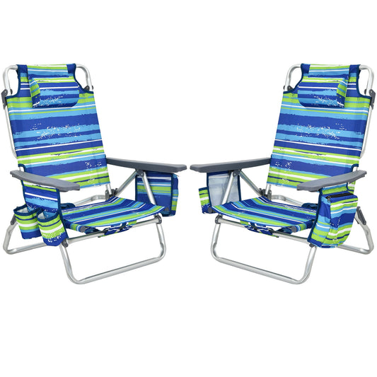 Folding Backpack Beach Chair, 5-Position Reclining, Blue Beach & Lawn Chairs Blue at Gallery Canada