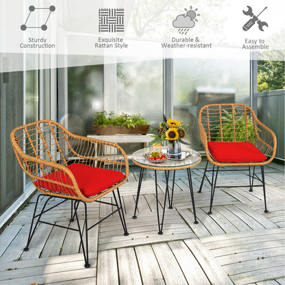3 Piece Rattan Furniture Set, Cushioned Chair Table, Red Patio Conversation Sets at Gallery Canada