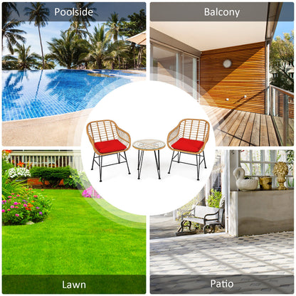 3 Piece Rattan Furniture Set, Cushioned Chair Table, Red Patio Conversation Sets at Gallery Canada