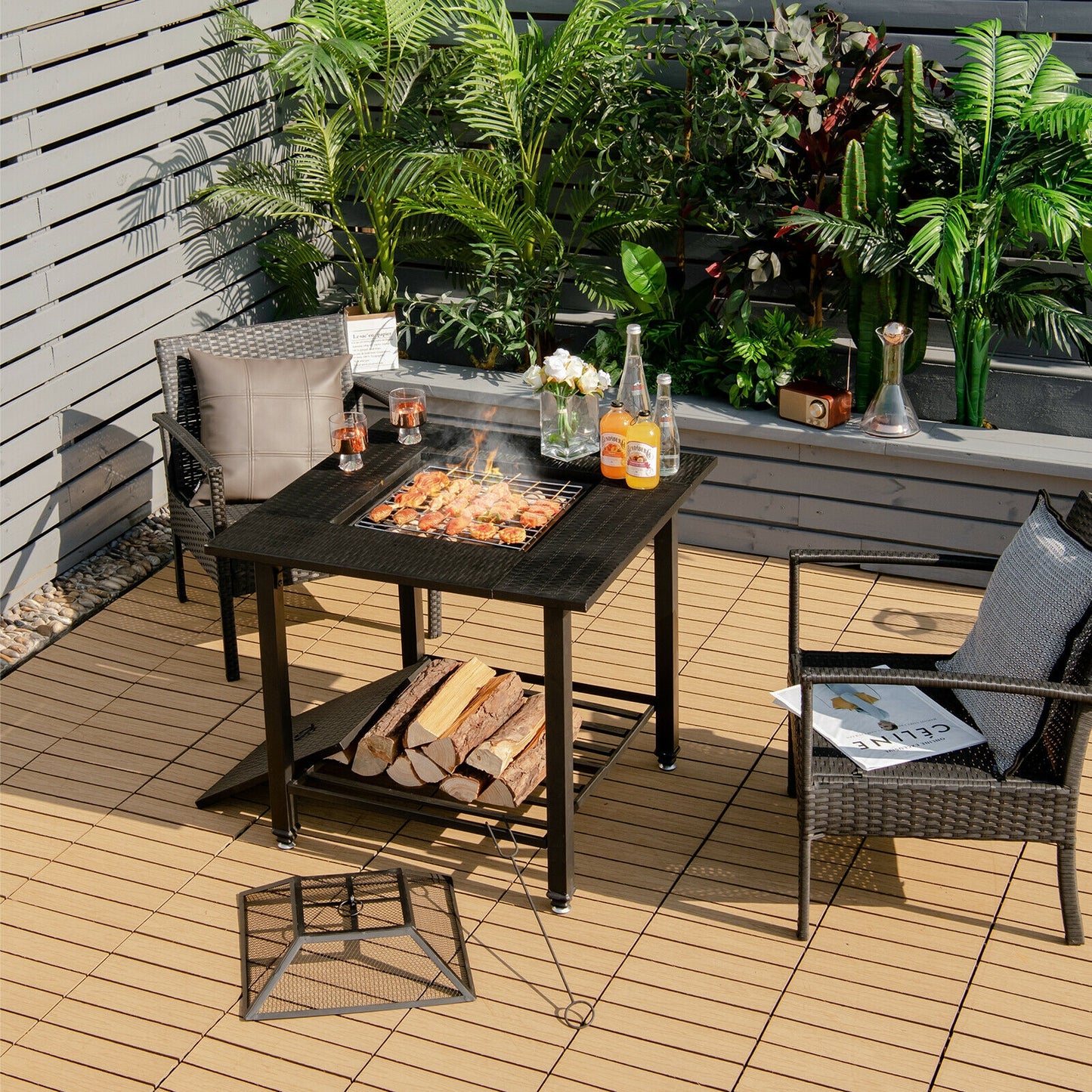 31 Inch Outdoor Fire Pit Dining Table With BBQ Grate, Black Fire Pit Tables at Gallery Canada