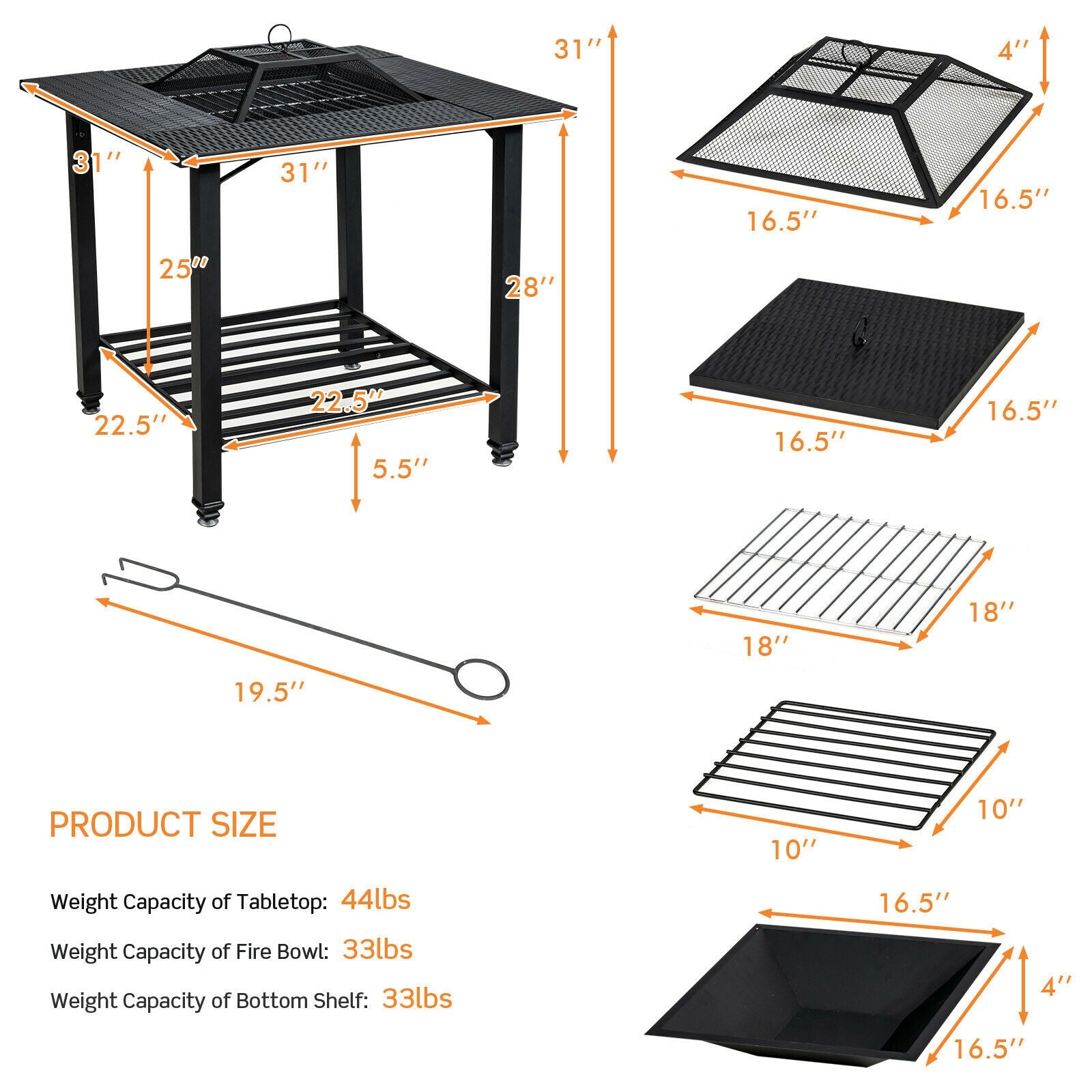 31 Inch Outdoor Fire Pit Dining Table With BBQ Grate, Black Fire Pit Tables at Gallery Canada