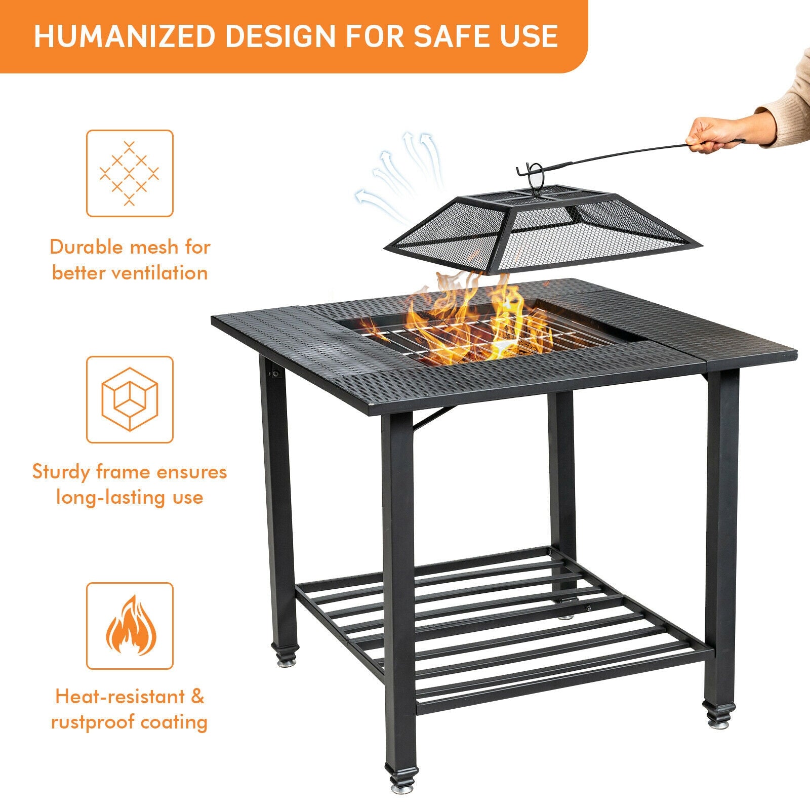 31 Inch Outdoor Fire Pit Dining Table With BBQ Grate, Black Fire Pit Tables at Gallery Canada