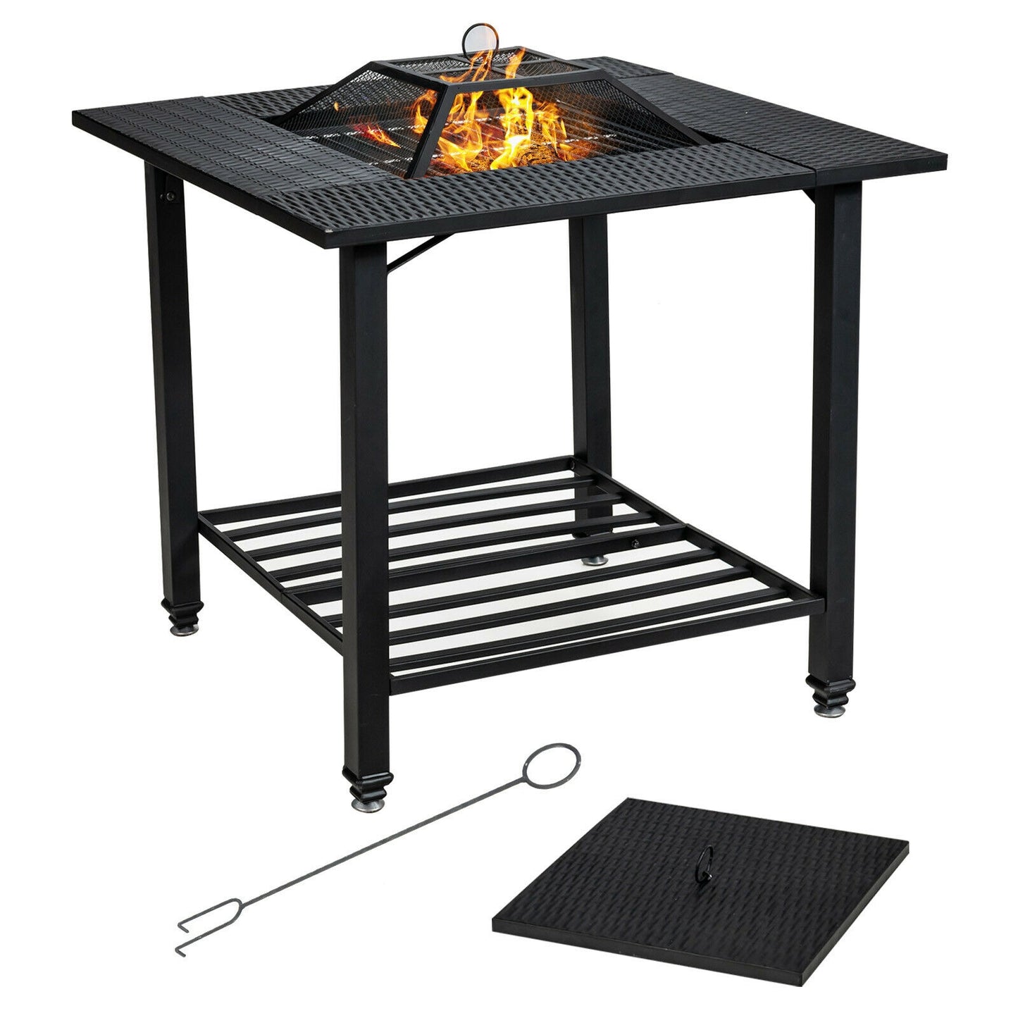 31 Inch Outdoor Fire Pit Dining Table With BBQ Grate, Black Fire Pit Tables at Gallery Canada