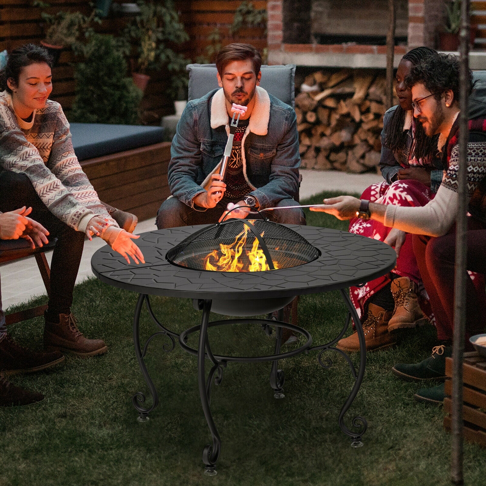 35.5 Feet Patio Fire Pit Dining Table, With BBQ Grate, Black Fire Pits at Gallery Canada