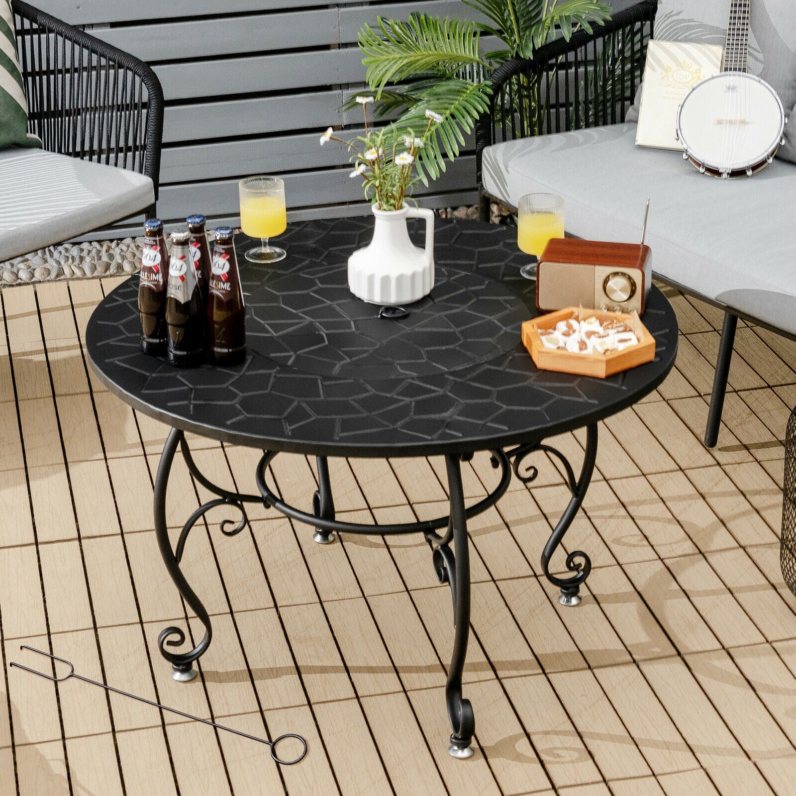 35.5 Feet Patio Fire Pit Dining Table, With BBQ Grate, Black Fire Pits at Gallery Canada