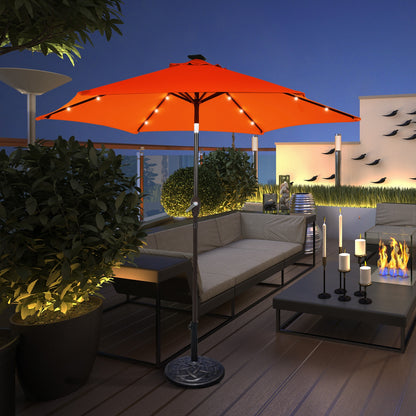 9 Inch Solar LED Patio Umbrella, Tilt Crank Lift, Orange Outdoor Umbrellas at Gallery Canada