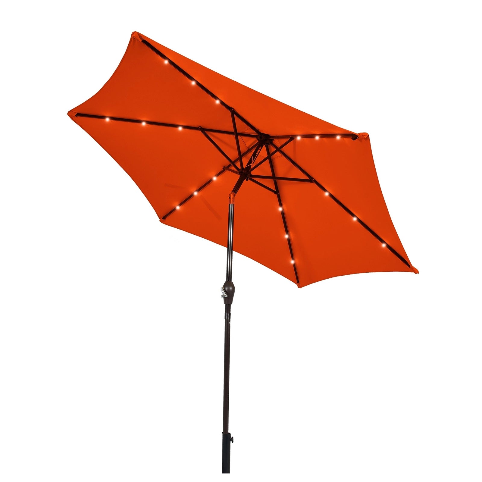 9 Inch Solar LED Patio Umbrella, Tilt Crank Lift, Orange Outdoor Umbrellas at Gallery Canada