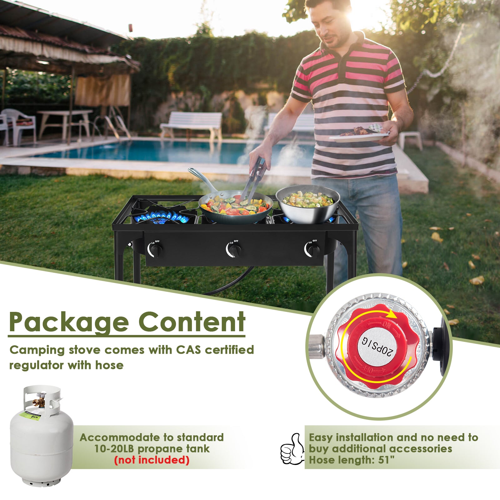 225000 BTU Portable Propane 3 Burner Gas Cooker, Black Outdoor Grills at Gallery Canada