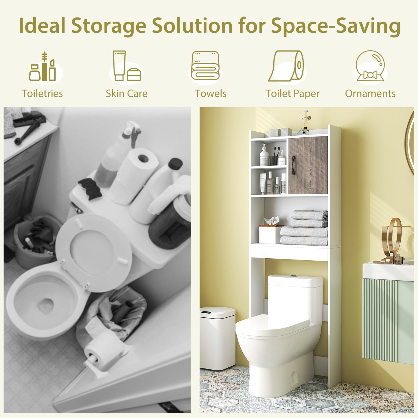 4-Tier Space Saving Toilet Storage Cabinet, White Bathroom Etagere at Gallery Canada