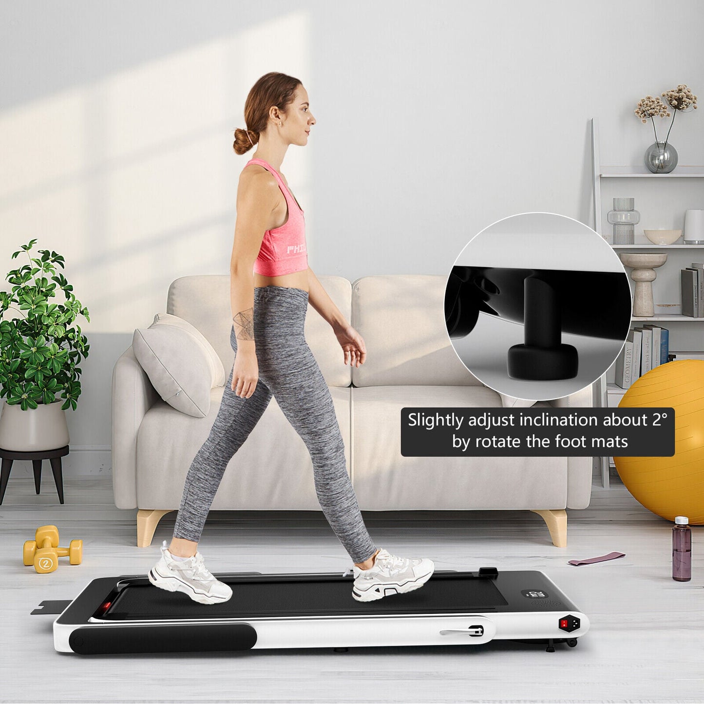 2.25HP 2 In 1 Folding Treadmill With App, Speaker, Remote Control, White Treadmills at Gallery Canada