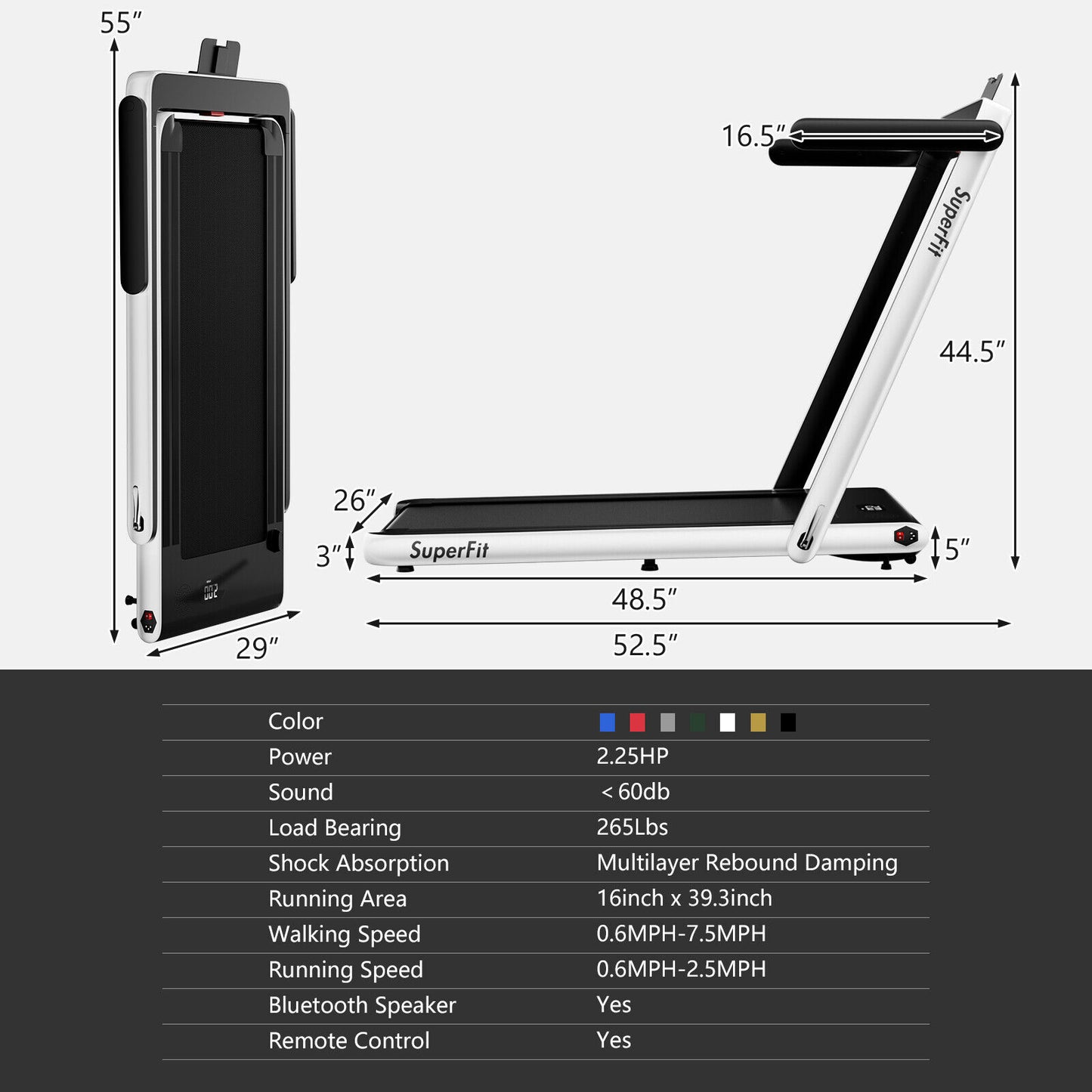 2.25HP 2 In 1 Folding Treadmill With App, Speaker, Remote Control, White Treadmills at Gallery Canada