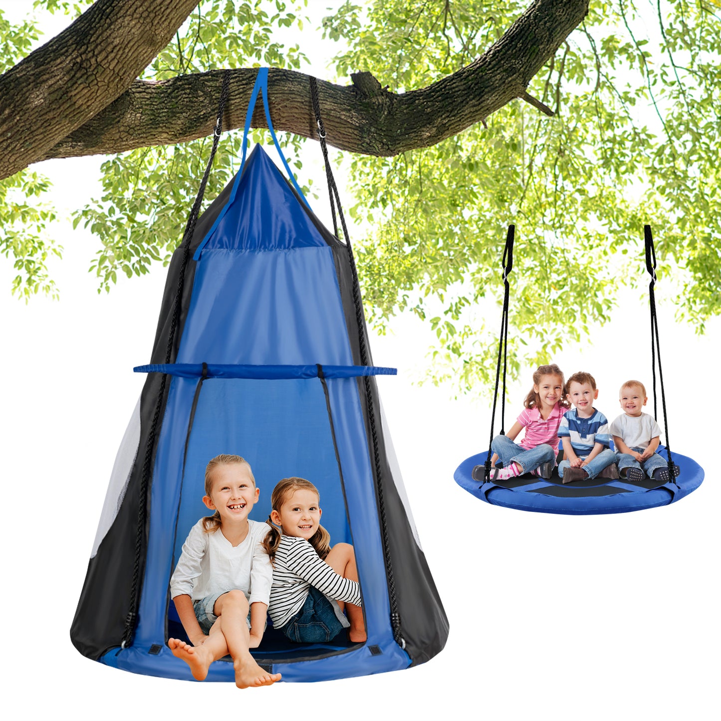 40 Inch Kids Hanging Chair, Detachable Swing Tent Set, Blue Swing & Playsets at Gallery Canada