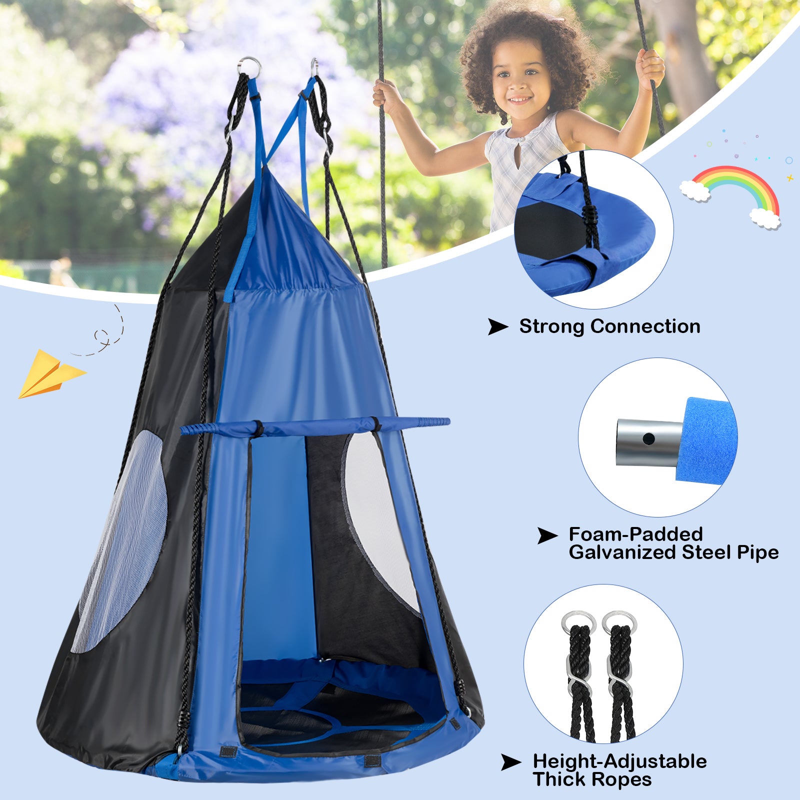 40 Inch Kids Hanging Chair, Detachable Swing Tent Set, Blue Swing & Playsets at Gallery Canada