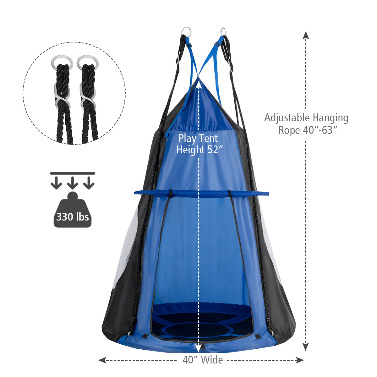 40 Inch Kids Hanging Chair, Detachable Swing Tent Set, Blue Swing & Playsets at Gallery Canada