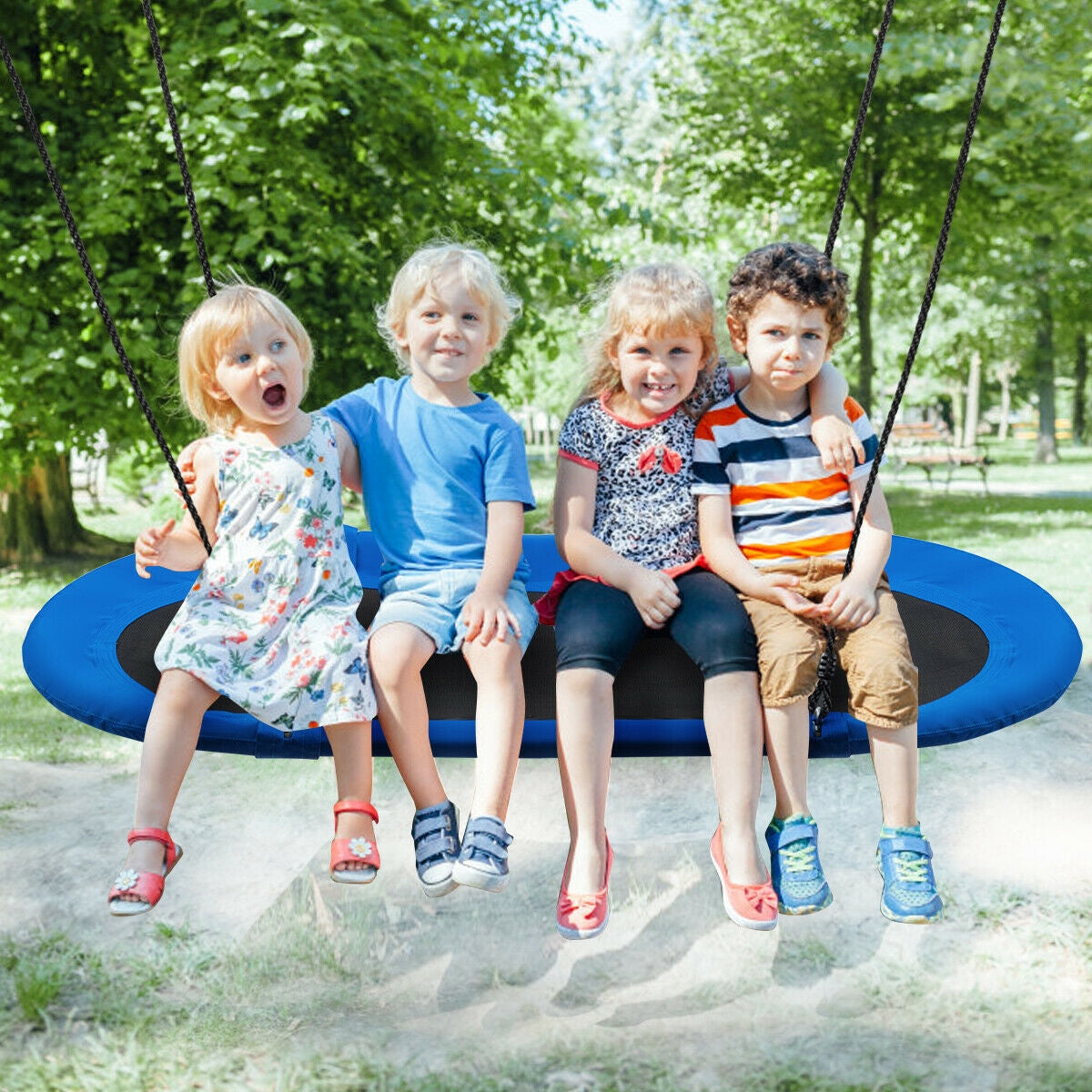 60 Inch Saucer Surf Outdoor Adjustable Swing Set, Black, Blue Swing & Playsets at Gallery Canada