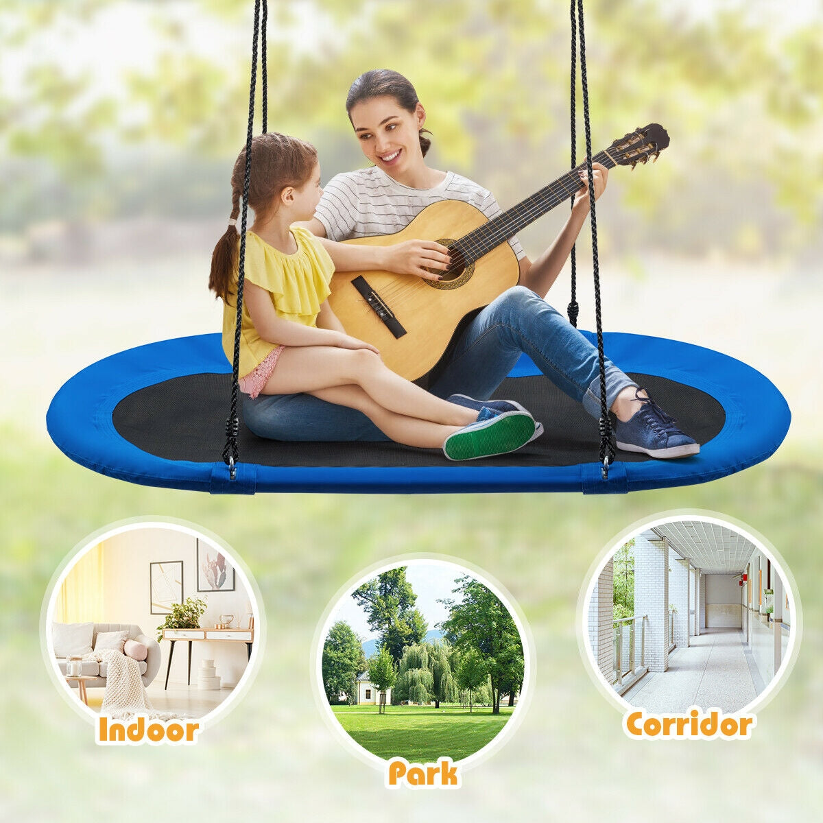 60 Inch Saucer Surf Outdoor Adjustable Swing Set, Black, Blue Swing & Playsets at Gallery Canada