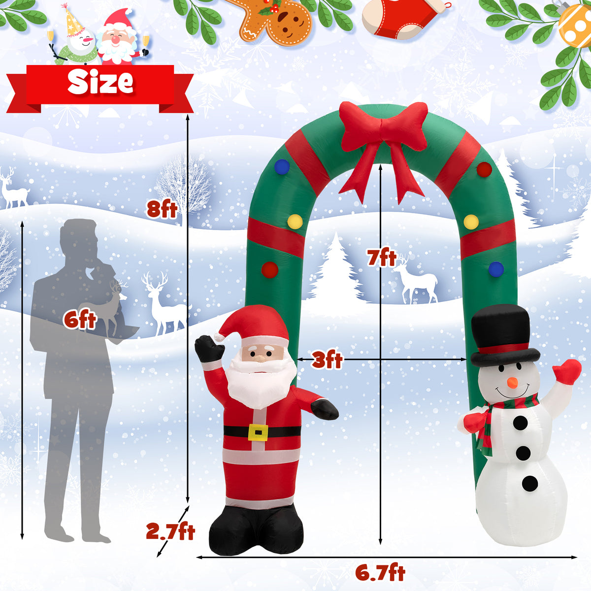 8 Feet Christmas Inflatable Archway, Santa Claus Snowman, Multicolor Christmas Inflatables at Gallery Canada