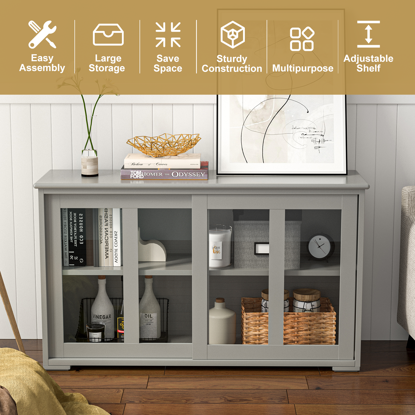 Sideboard Buffet Cabinet, Sliding Door, Gray Sideboards Cabinets & Buffets at Gallery Canada