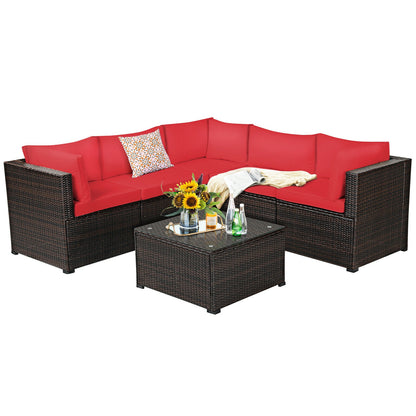6 Piece Patio Rattan Furniture Set, Sectional Cushioned Sofa, Red Outdoor Sectionals at Gallery Canada
