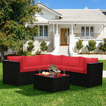 6 Piece Patio Rattan Furniture Set, Sectional Cushioned Sofa, Red Outdoor Sectionals at Gallery Canada