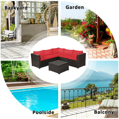 6 Piece Patio Rattan Furniture Set, Sectional Cushioned Sofa, Red Outdoor Sectionals at Gallery Canada