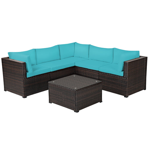 6 Piece Patio Furniture Sofa Set, With Cushions, Turquoise