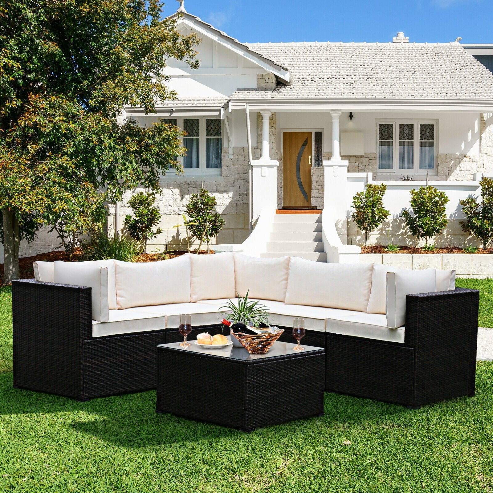 6 Piece Patio Sofa Set With Cushions, Outdoor, Beige Outdoor Sectionals at Gallery Canada