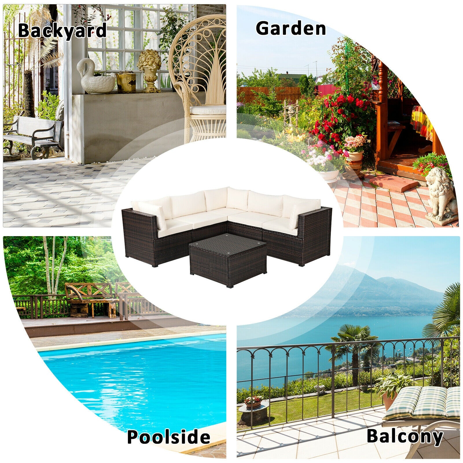 6 Piece Patio Sofa Set With Cushions, Outdoor, Beige Outdoor Sectionals at Gallery Canada