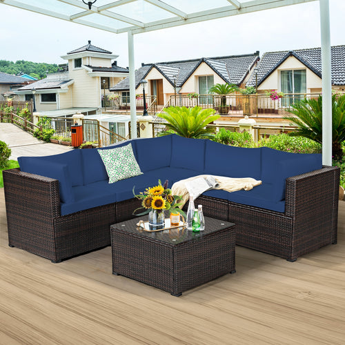 6-Piece Patio Furniture Sofa Set With Cushions, Navy