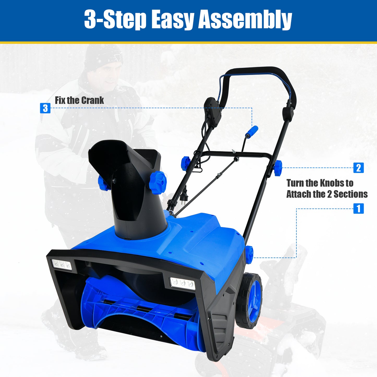 20 Inch 120V 15Amp Electric Snow Thrower, 180° Rotatable Chute, Blue Snow Removal at Gallery Canada