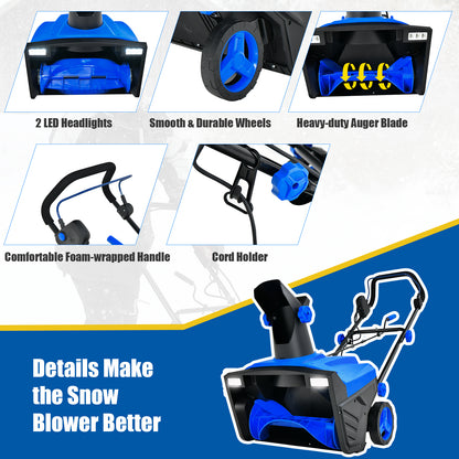 20 Inch 120V 15Amp Electric Snow Thrower, 180° Rotatable Chute, Blue Snow Removal at Gallery Canada