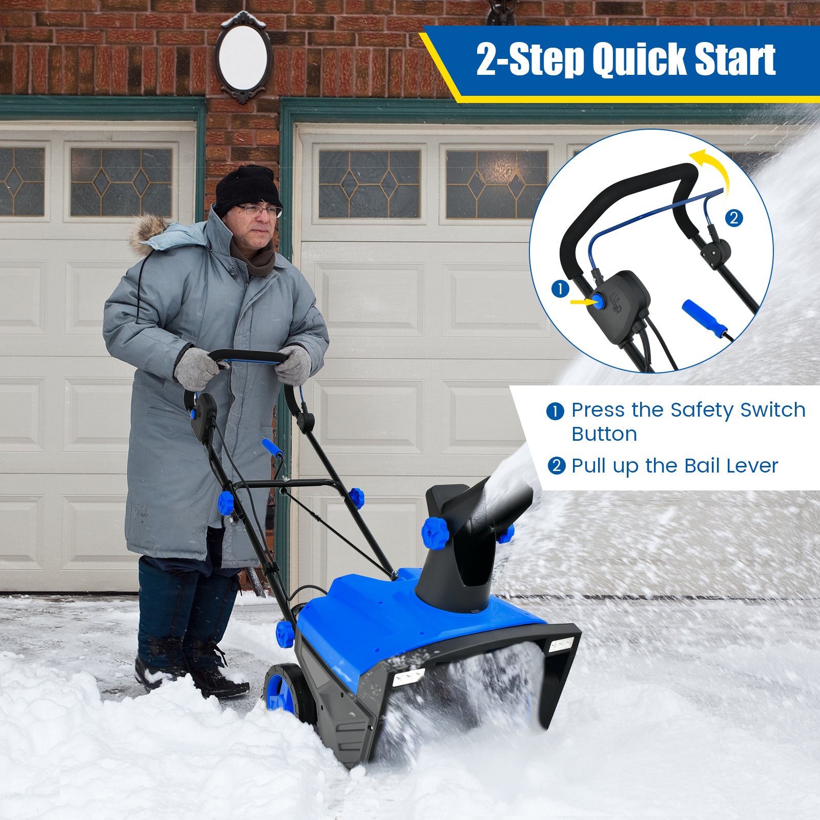 20 Inch 120V 15Amp Electric Snow Thrower, 180° Rotatable Chute, Blue Snow Removal at Gallery Canada