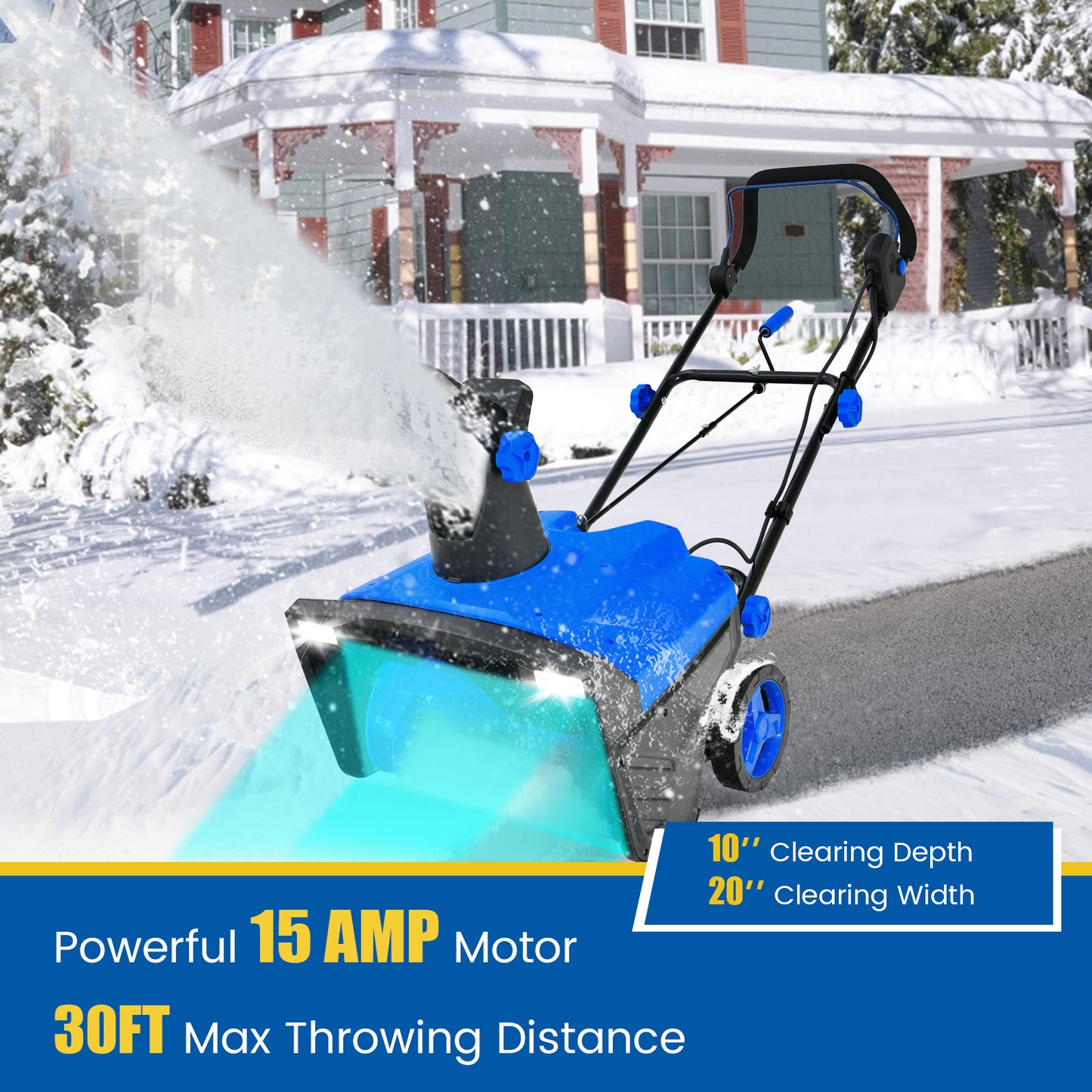 20 Inch 120V 15Amp Electric Snow Thrower, 180° Rotatable Chute, Blue Snow Removal at Gallery Canada