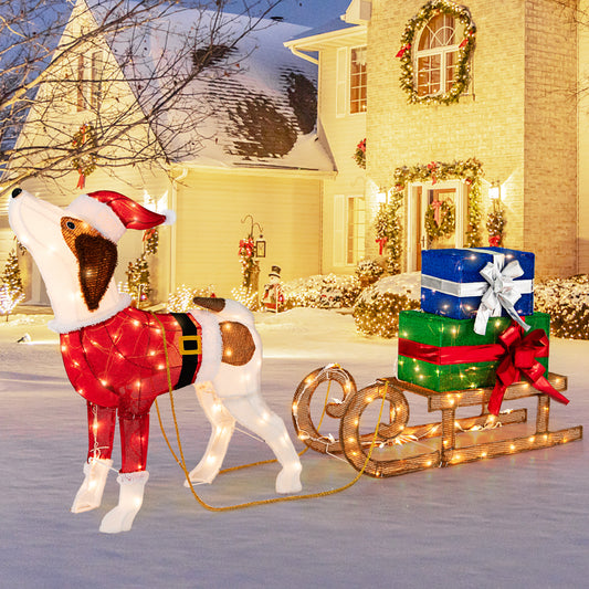 Outdoor Pre-Lit Xmas Dog Sleigh, 170 Warm Bright Lights, Multicolor Christmas Decor & Accessories Multicolor at Gallery Canada