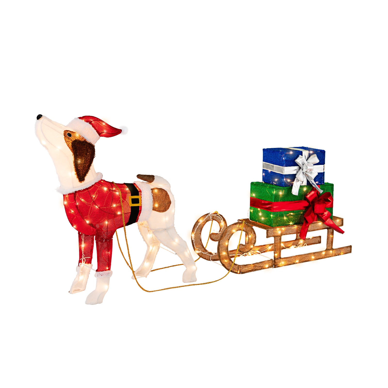 Outdoor Pre-Lit Xmas Dog Sleigh, 170 Warm Bright Lights, Multicolor Christmas Decor & Accessories at Gallery Canada