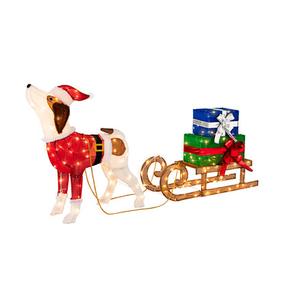 Outdoor Pre-Lit Xmas Dog Sleigh, 170 Warm Bright Lights, Multicolor Christmas Decor & Accessories at Gallery Canada
