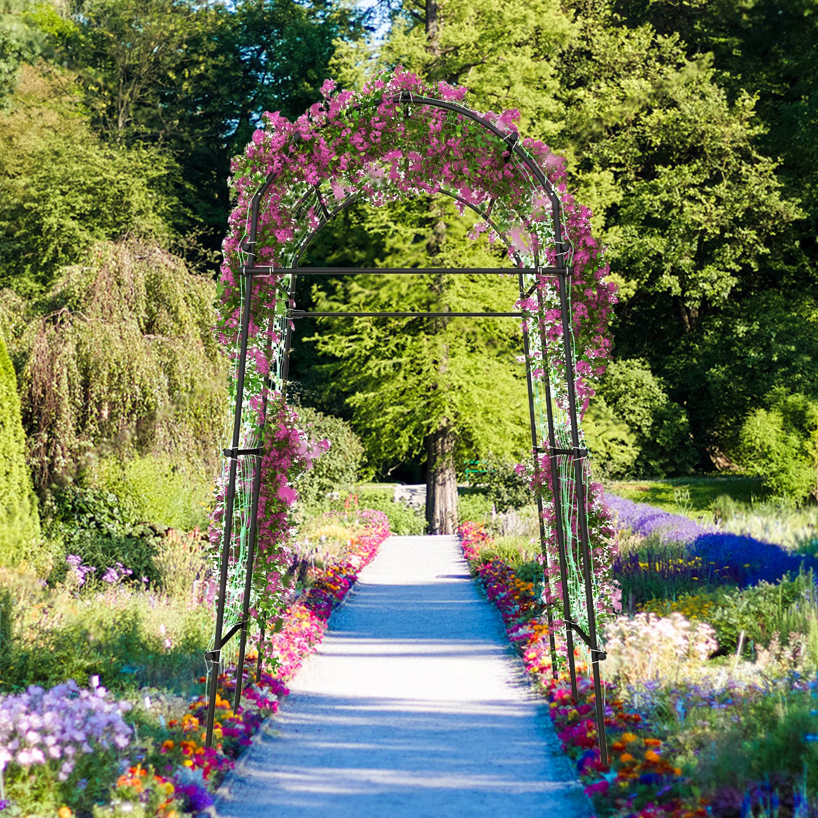 7.5 Feet Garden Arch Trellis, PE Coated Metal, Black Outdoor Decor at Gallery Canada
