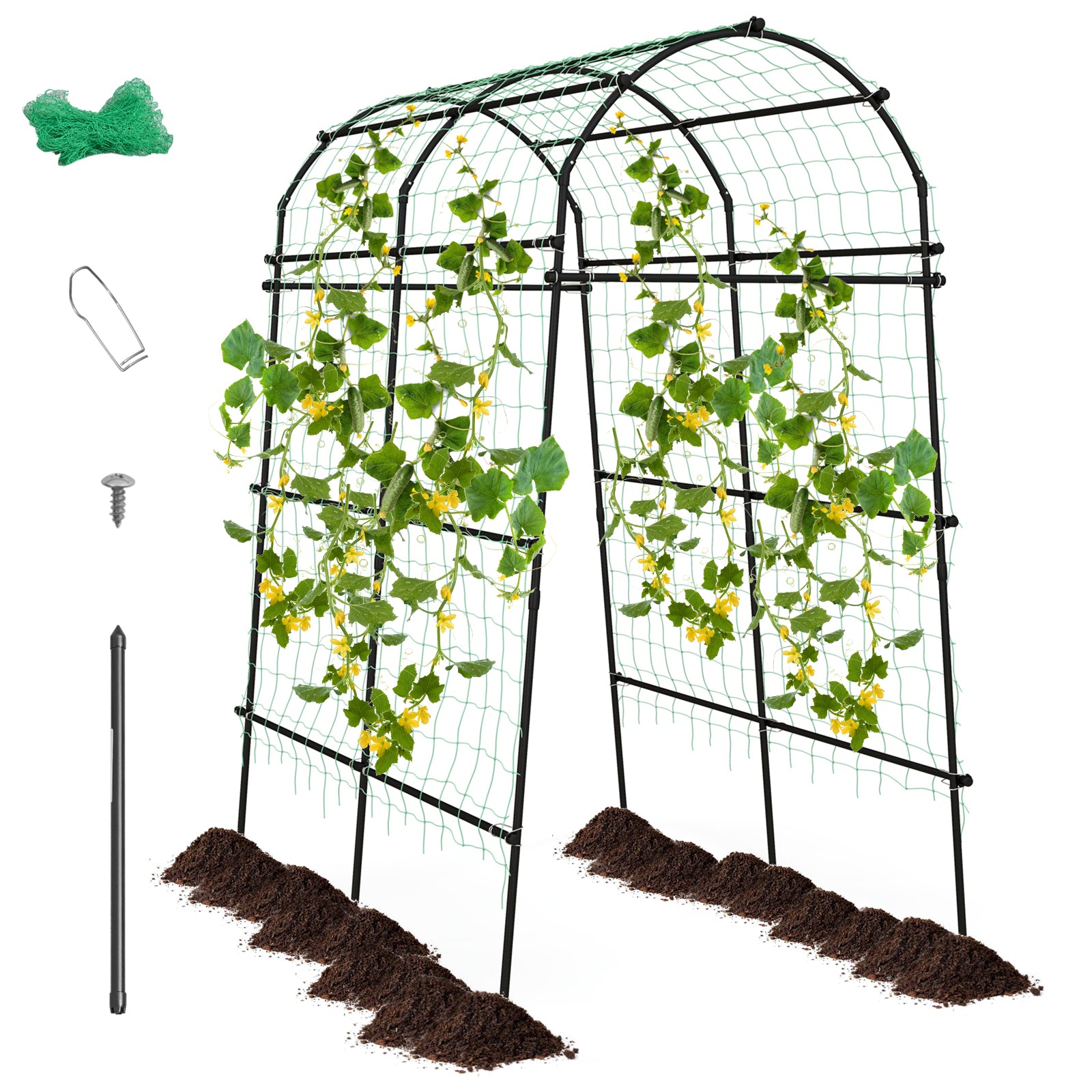 7.5 Feet Garden Arch Trellis, PE Coated Metal, Black Outdoor Decor at Gallery Canada