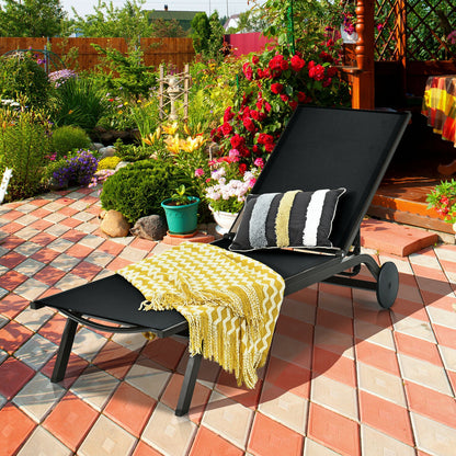Aluminum Fabric Outdoor Patio Lounge Chair, Adjustable Reclining, Black Outdoor Chaise Lounges at Gallery Canada