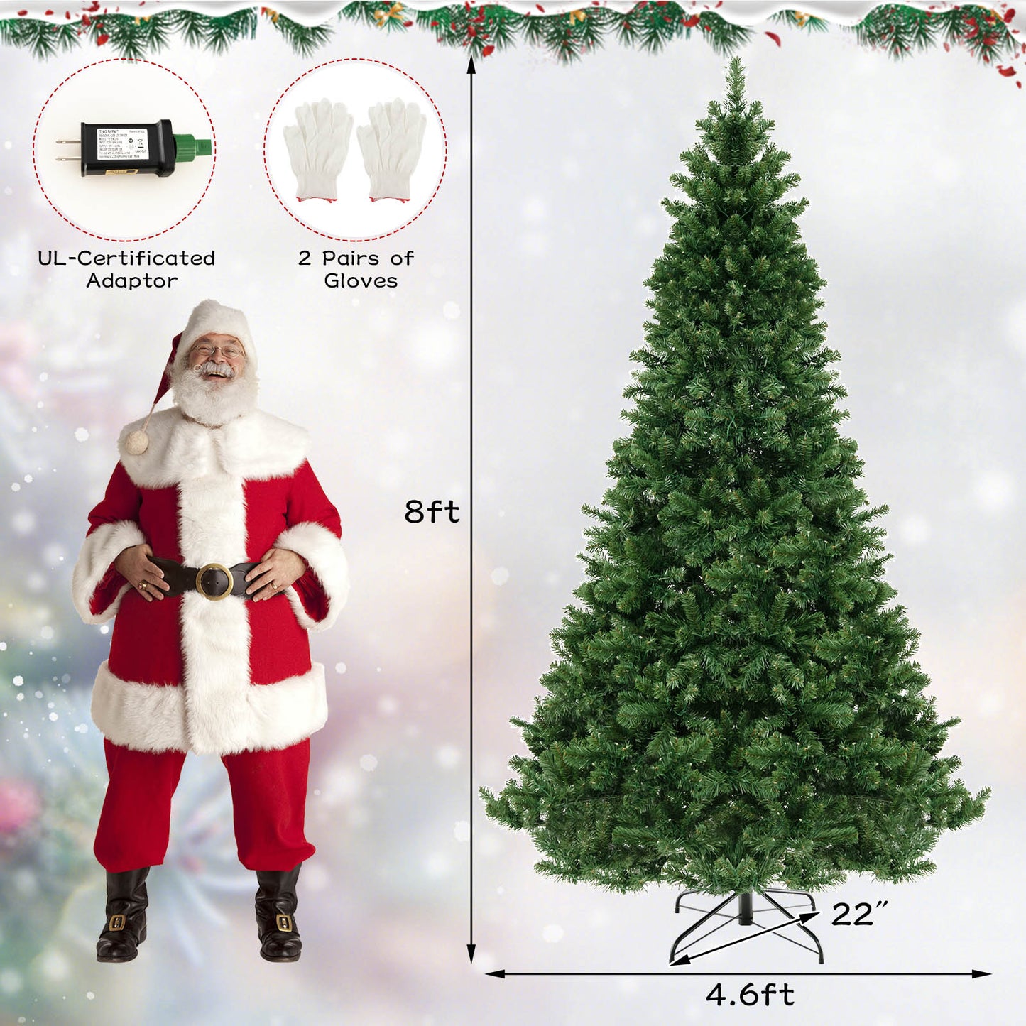 6/7/8 Ft Hinged Christmas Tree, PVC Branch Tips, Warm White LED Lights, 8 Ft, Green Christmas Tree at Gallery Canada