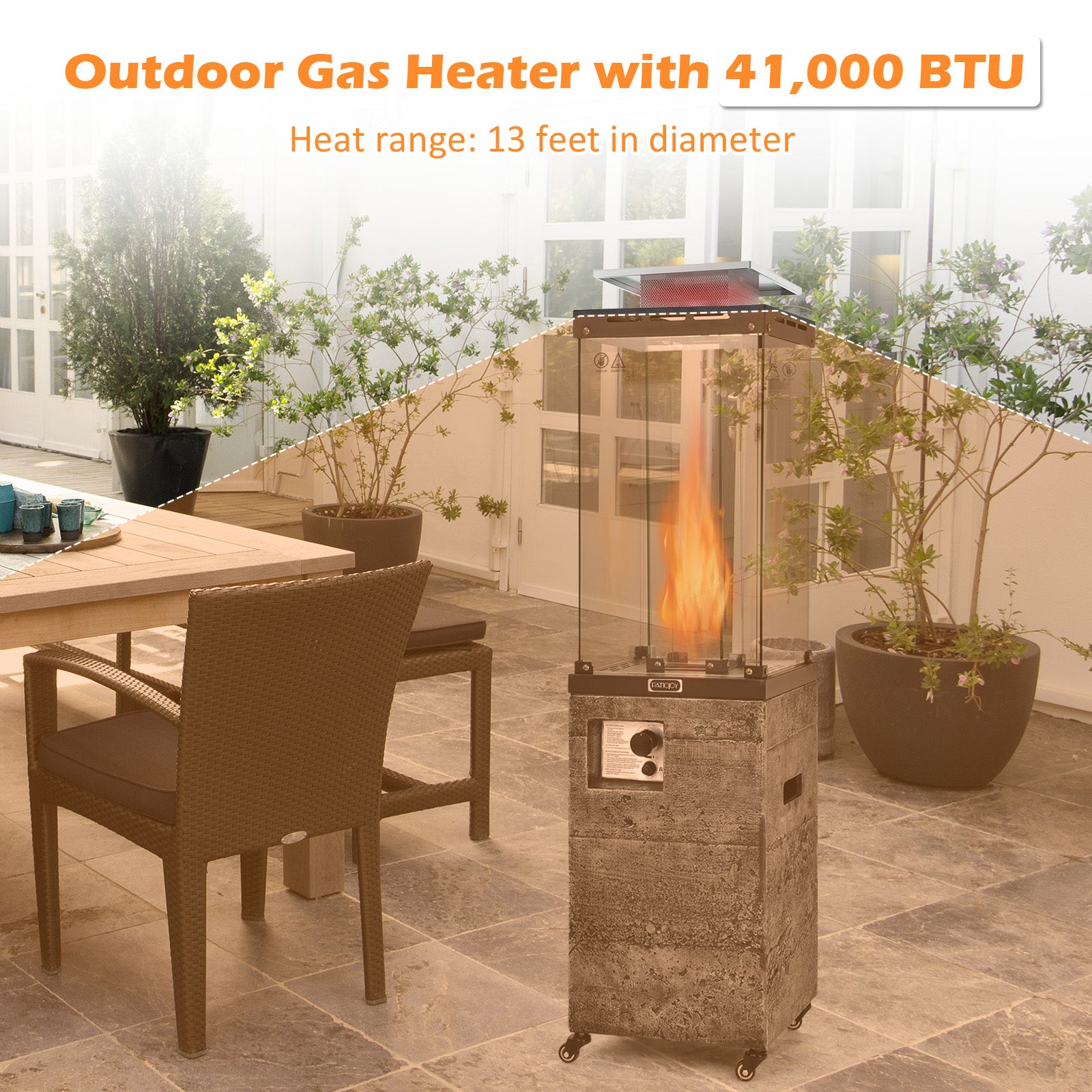 41,000 BTU Propane Patio Heater, Lockable Wheels, Dark Gray Patio Heaters at Gallery Canada