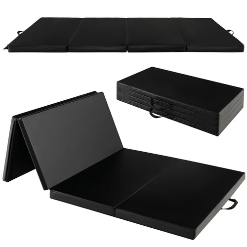 Folding Gymnastics Mat, With Carry Handles, Sweatproof PU Leather Cover, Black