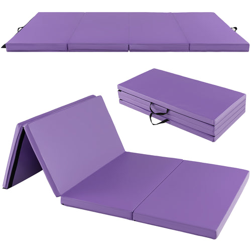 Folding Gymnastics Mat, With Carry Handles, Sweatproof PU Leather Cover, Purple