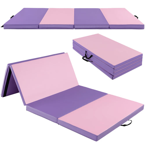 Folding Gymnastics Mat, With Carry Handles, Sweatproof Cover, Pink