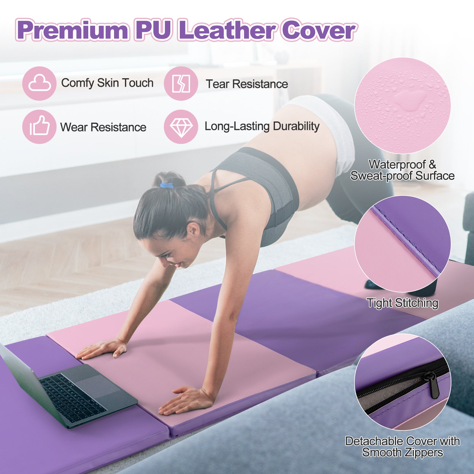 Folding Gymnastics Mat, With Carry Handles, Sweatproof Cover, Pink Yoga & Gym Mats at Gallery Canada