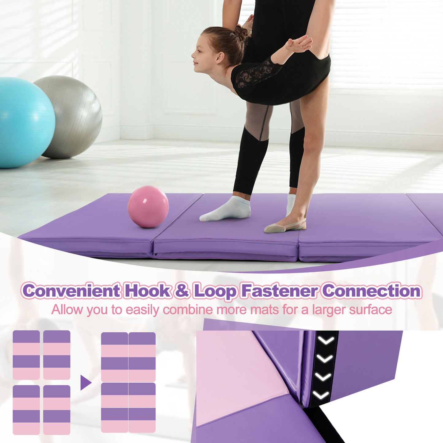 Folding Gymnastics Mat, With Carry Handles, Sweatproof Cover, Pink Yoga & Gym Mats at Gallery Canada